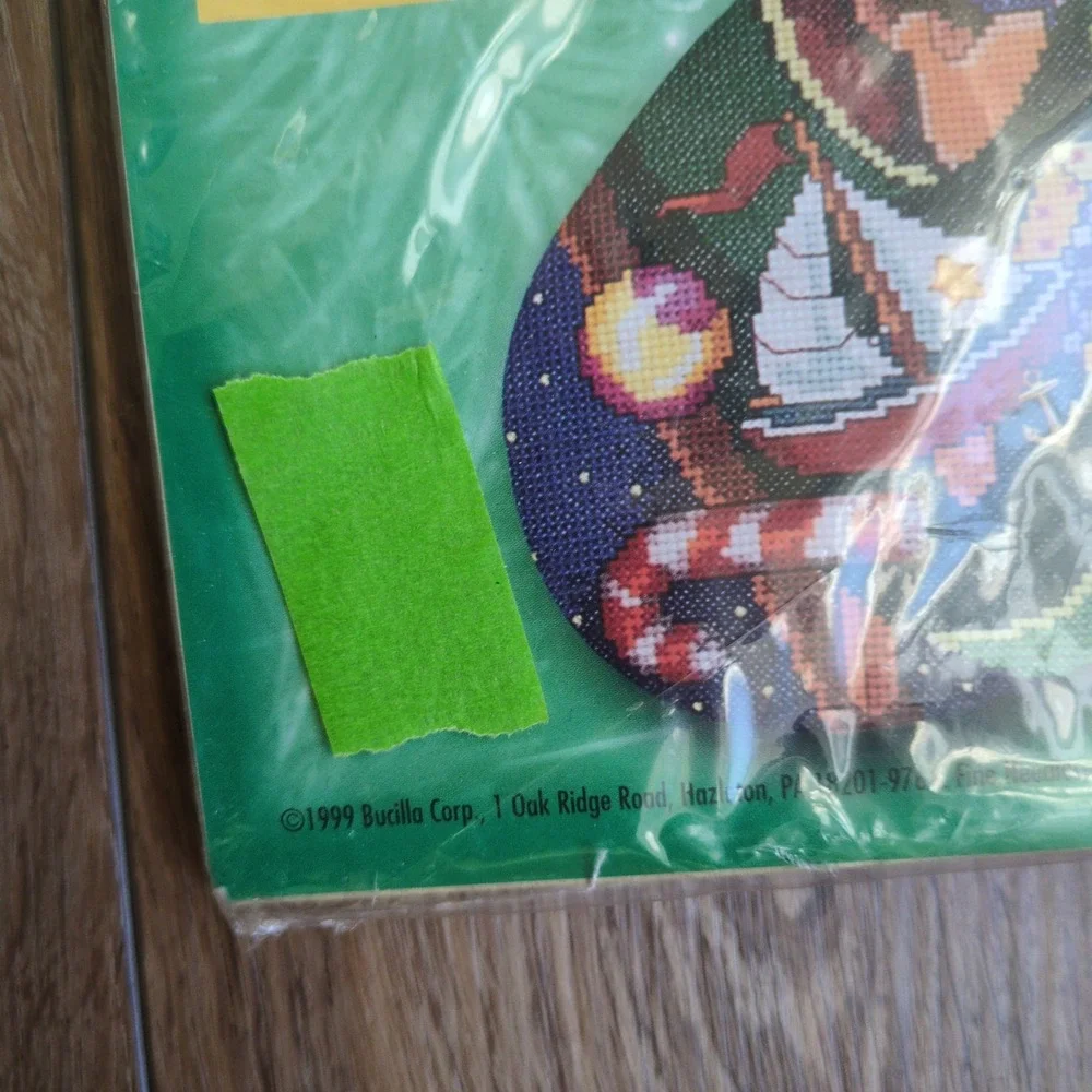 NOS Vtg 90's Bucilla Christmas Stocking Kit Santa Sleigh Toy Cross Stitch 84105